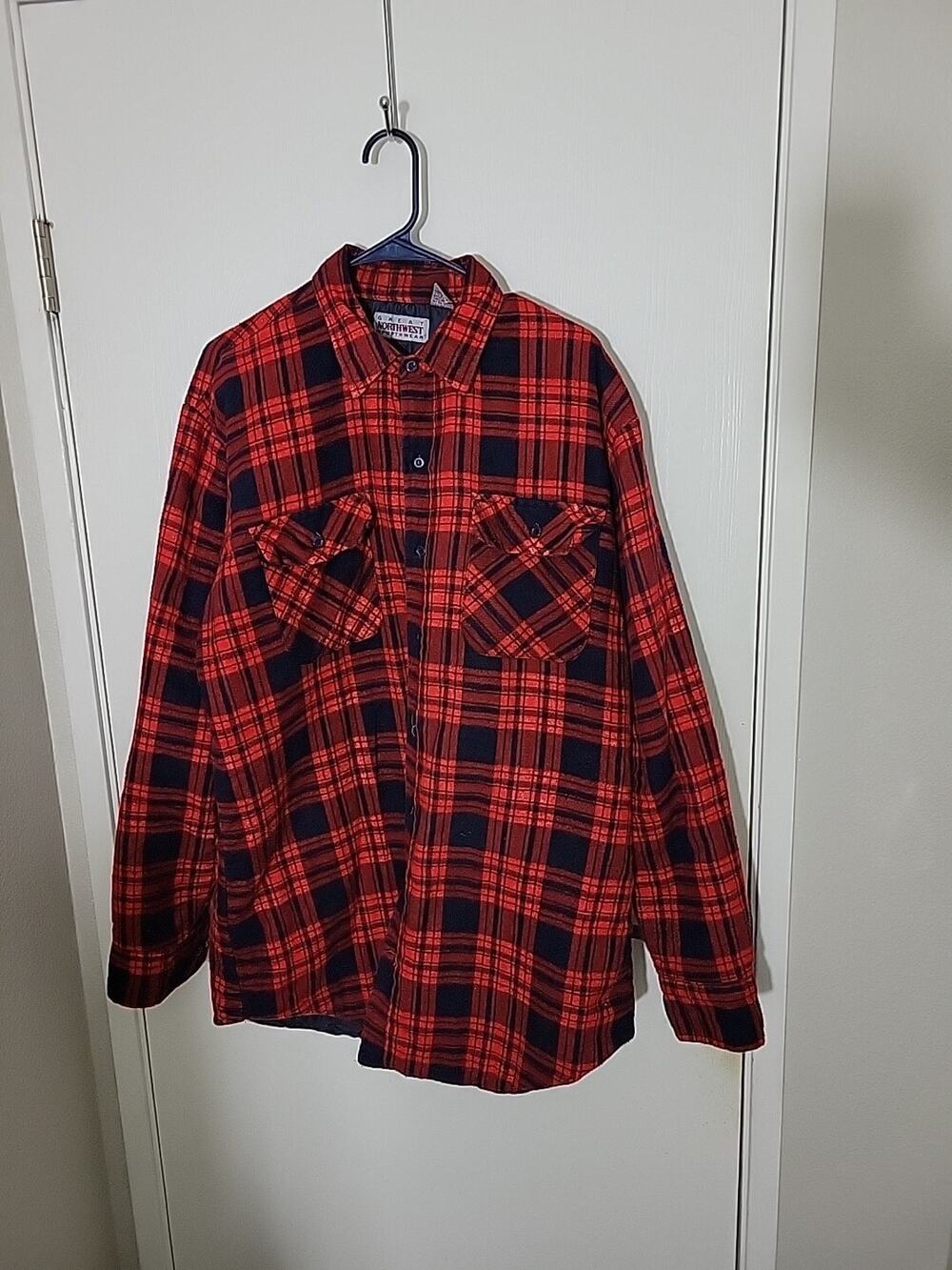GREAT NORTHWEST Mens Cotton Flannel Shirt/Jacket Red Plaid LT